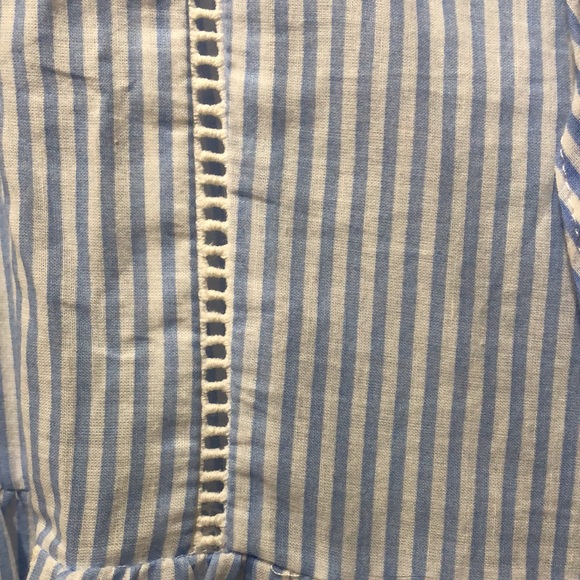 Suzanne Betro Blouse M Stripped Cotton 3/4 Sleeve Embroidered Boho Blue White - Picture 5 of 8